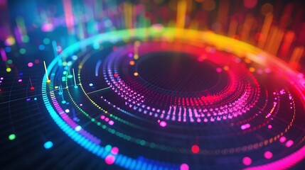 A colorful digital radar chart with brightly colored axes, showing a variety of data points.