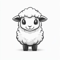 Adorable cartoon lamb, white fluffy wool, big eyes, smiling.