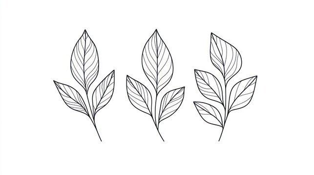 Fototapeta Three minimalist line art leaf illustrations.