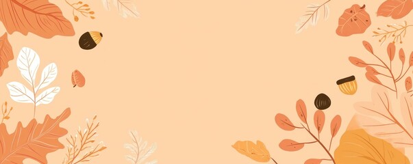 Autumn leaves and acorns on pale background.