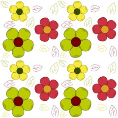 Red, green and pink flowers are beautifully arranged alternately.