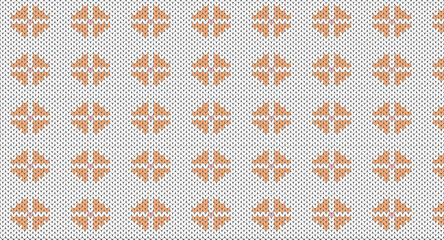 Orange flower on white knitted design, Festive Sweater Design. Seamless Knitted Pattern