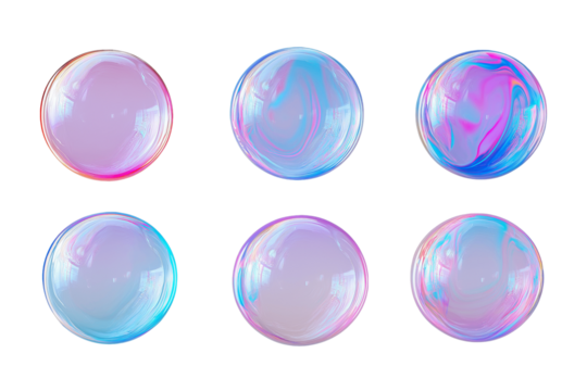 soap bubbles fluid holographic Iridescent 3d render icon isolated on transparent background cutout - Powered by Adobe
