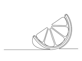 Continuous one line lemon slice isolated on white background. Simple citrus silhouette. Hand drawn lemon outline. Vector illustration