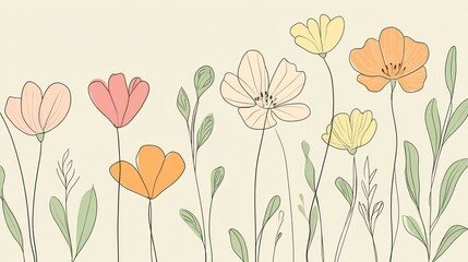 Naklejka premium Pastel floral line art illustration.