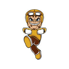 This image depicts a cartoon-style mascot character that combines elements of a cookie and a courier. The character has a cookie-shaped face with a mischievous grin and determined eyes.