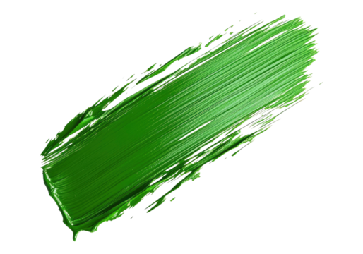 Green paint brush stroke. Transparent background .Isolated PNG