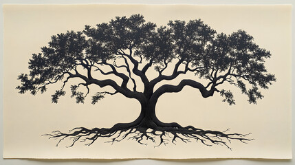 Papercut design of a tree with roots and branches symbolizing growth, resilience, and Black heritage