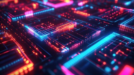 Fototapeta premium Abstract Digital Circuitry: Neon Glow in Cyberspace