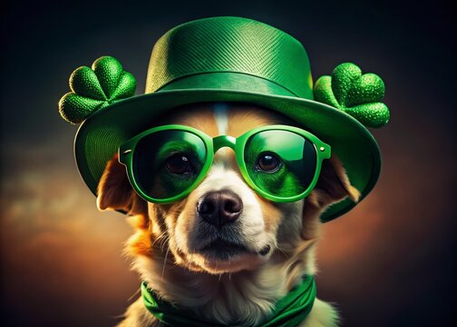 Cute Dog St. Patrick's Day Sale Banner - Low Light Photography AI Art