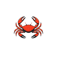 Red icon of Crab isolated on a transparent background Minimalist flat icon, vector logo style sign clipart on a no background png
