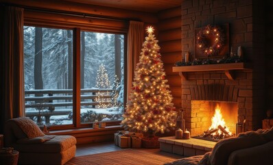 Cozy living room decorated for Christmas