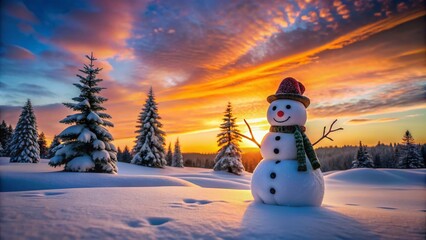 Fototapeta premium Cute Snowman Silhouette Winter Photography, Snowy Landscape, Frosty Night, Winter Wonderland, Silhouette Artwork