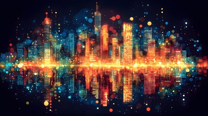 Obraz premium Flat vector of a cityscape with lights transitioning from on to off for Earth Hour