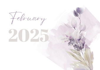 White Cream Purple Aesthetic Floral Watercolor Illustration Year 2025 Wall Calendar | Digital & Printable