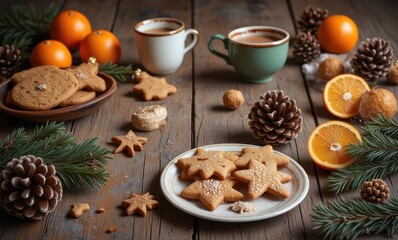 Cozy festive cookies and drinks setup