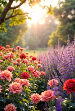 Fototapeta Colourful flowers in the garden. Backdrop for spring time