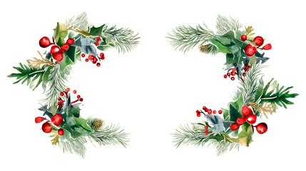 christmas wreath with holly berries and ribbon