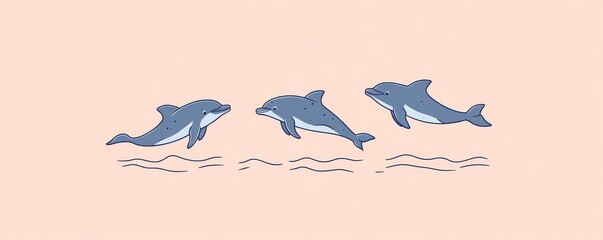 Three cartoon dolphins jumping out of the waves.