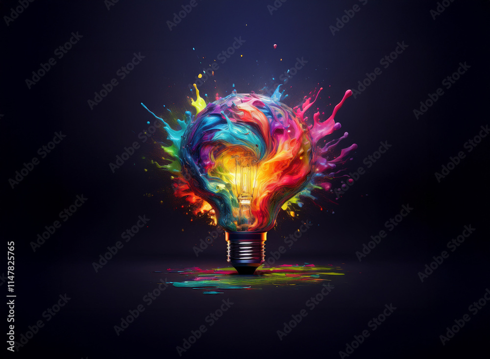 Leinwandbilder a vibrant lightbulb explodes with colorful paint splashes, symbolizing creative energy and innovativ