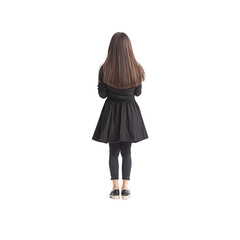 Fashionable young woman in black dress studio setting transparent background minimalist style