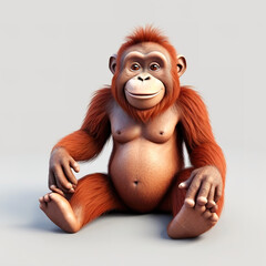 Fototapeta premium 3D cartoon orangutan, isolated on a white background. 