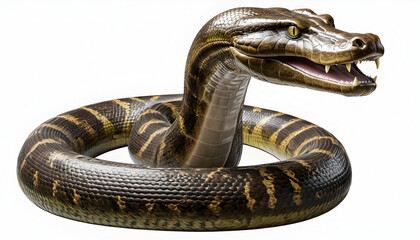 Obraz premium Massive Anaconda Snake Coiled Ready to Strike A Close Up View of a Huge Anaconda Dangerous Reptile Wildlife