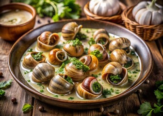Delicious Snail Appetizer Recipe: Creamy Garlic Herb Sauce, Close-up Photography