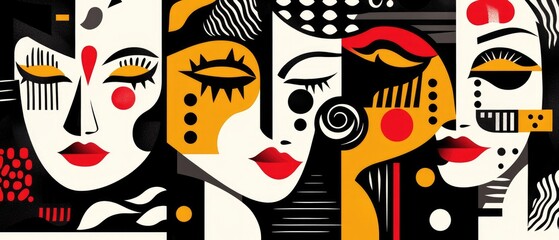 Fototapeta premium Abstract Artistic Masks: Colorful Geometric Pop Art Faces in Modern Composition