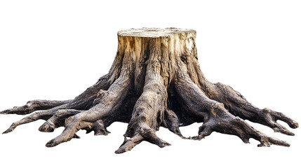 Obraz premium Ancient Tree Stump, Massive Roots, Natures Artwork, Isolated Background, Detailed Texture, Weathered