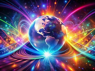 Obraz premium Disco Globe Background, Abstract Double Exposure Flyer Design, Party Poster Template