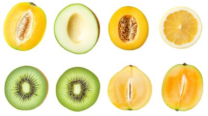 Assorted Halved Fruits Kiwi, Melon, Lemon, and Exotic Yellow