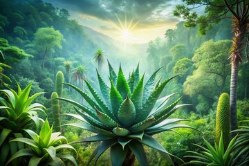 Fototapeta premium Double Exposure: Aloe Vera & Cactus in Wild Jungle - Nature Photography