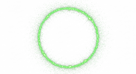 green glitter circle with green sparkles with star dust isolated on transparent background.