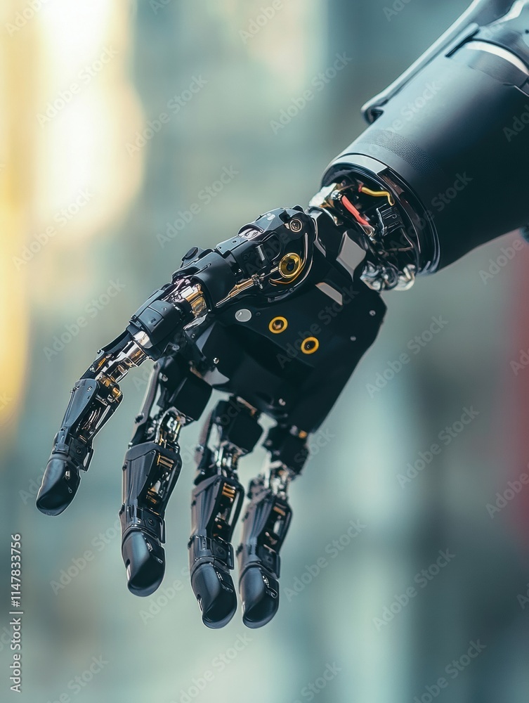 Leinwandbilder dynamic demonstration of a prosthetic arm in use with a futuristic design in a lively urban environm
