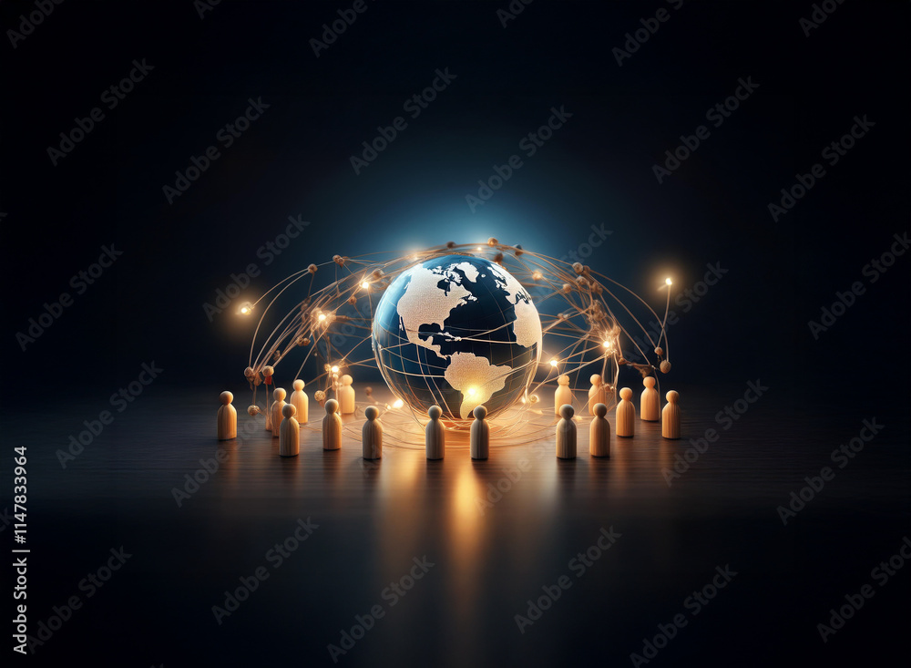 Poster a glowing earth encircled by a network of connections, symbolizing global communication and unity. s