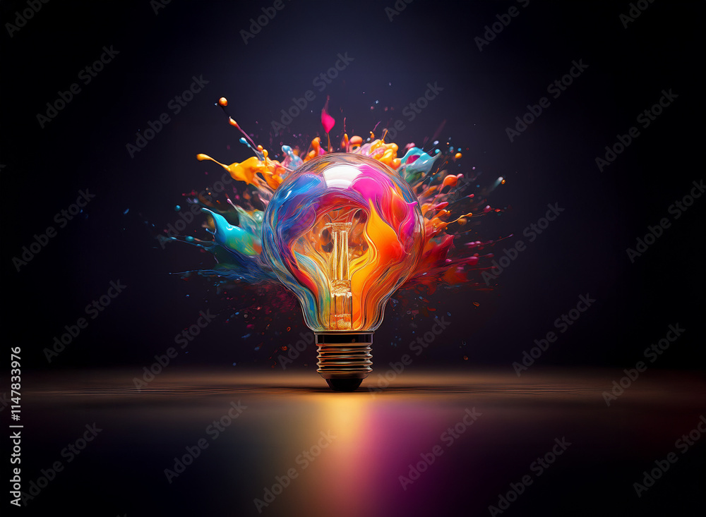 Aufkleber a vibrant lightbulb explodes with colorful paint splashes, symbolizing creativity and innovation. th