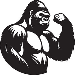 Majestic gorilla silhouette on white background