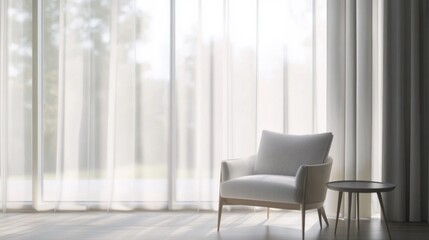 Minimalist modern lounge with clean, open decor. Featuring sleek furnishings and soft colors