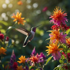 Naklejka premium hummingbird and flower