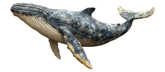 Fototapeta premium Realistic humpback whale with detailed texture, isolated on transparent background