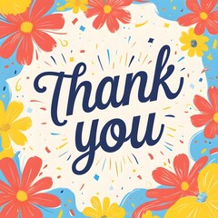 Obraz premium Whimsical Thank You Art with Playful Colors, Confetti, and Cursive Script