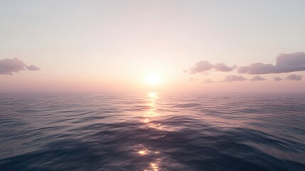Obraz premium Serene Sunrise Over Calm Ocean Waters with Gentle Clouds Above