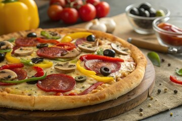 Pizza with Golden Crust and Toppings