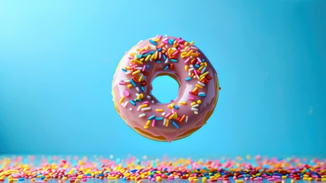 Donut with sprinkles and confetti on a table