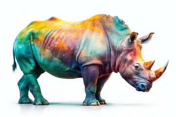 Obraz premium Double Exposure Rhino Art: Surreal Wildlife Photography, White Background, Animal Portrait