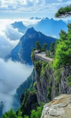 Mountaintop Pathway Above Cloudscape Scenic View
