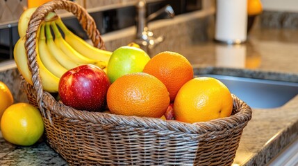 Fresh Fruit Basket with Bananas, Apples, Oranges, and Lemons