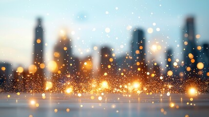 The blurred cityscape background features a mesmerizing array of twinkling lights, creating a dynamic and vibrant backdrop that is ideal for urban themed presentations.