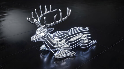 Stylish illuminated deer sculpture on dark floor.